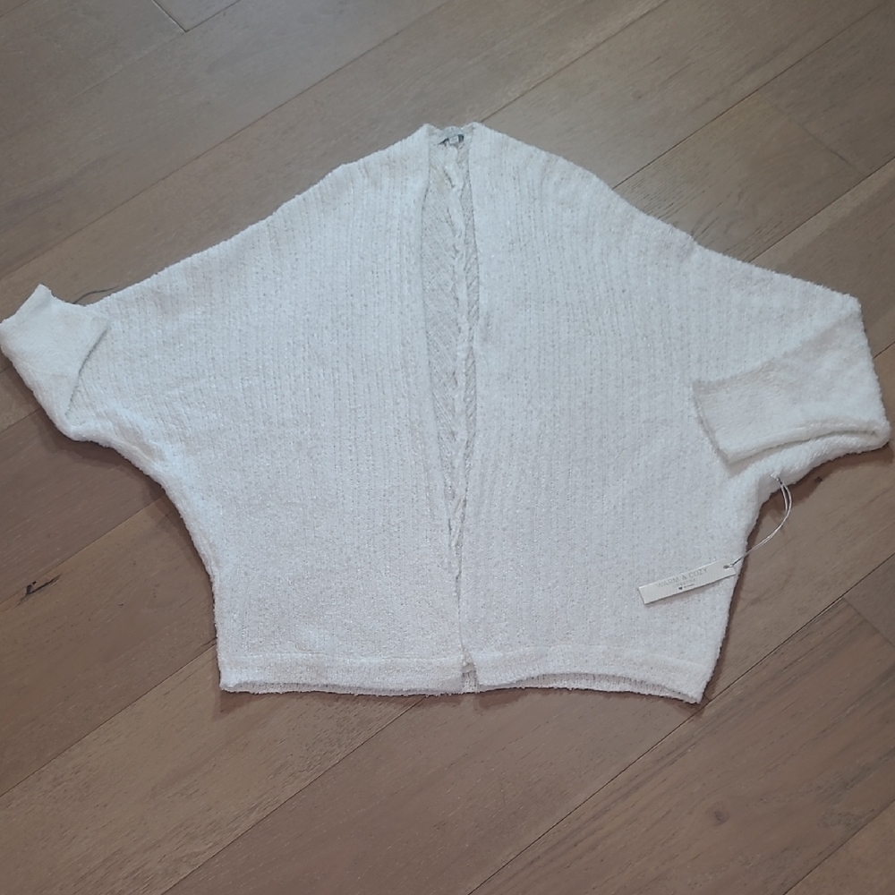 NWT Poof Warm and Cozy Cardigan Sweater Women's sz L White Slouchy Open Sweater